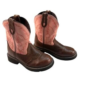 Justin Gypsy Brown‎ And Pink Leather Western Boots Womens Size 6.5